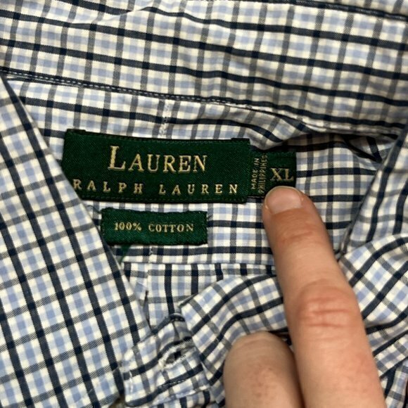 Lauren Ralph Lauren Mens‎ XL Button Down Plaid Short Sleeve Gold Crown Blue - Picture 6 of 7